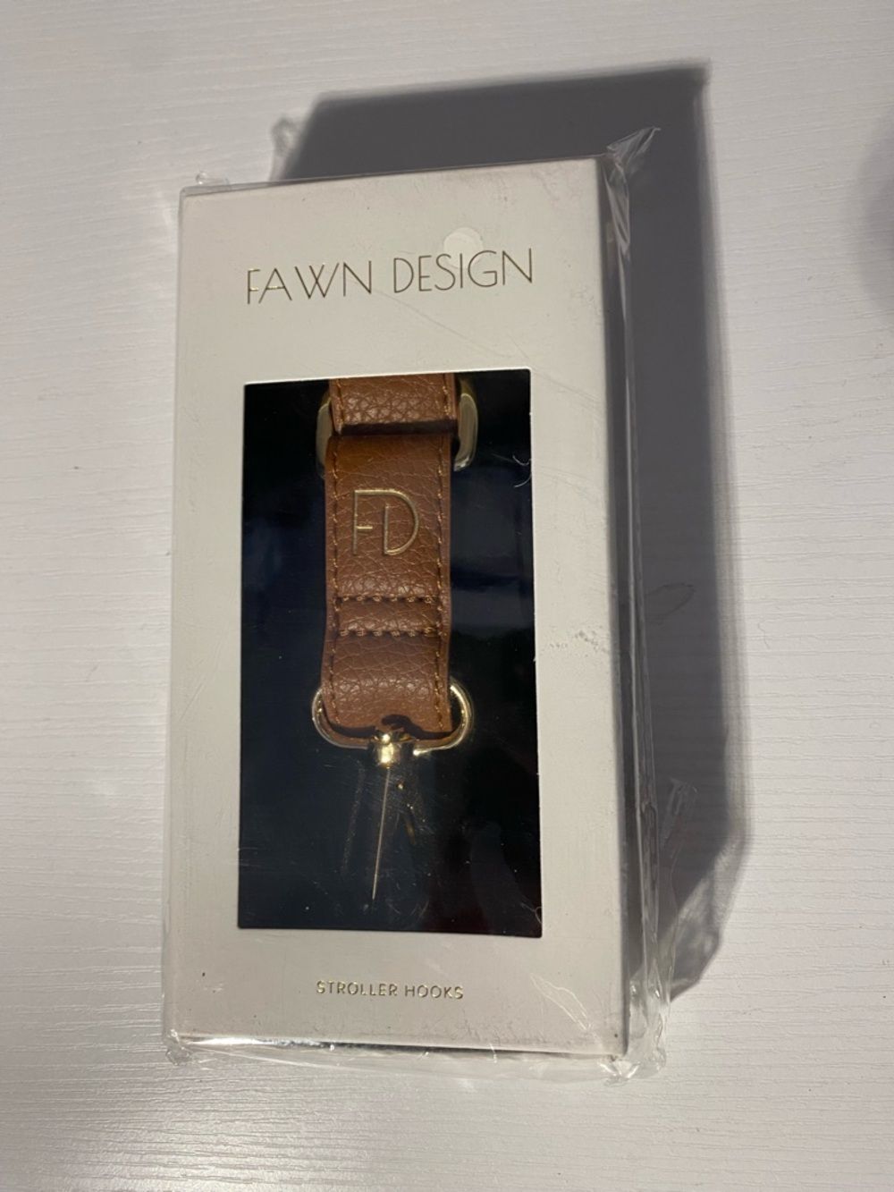 Brand New Fawn Design Stroller Hooks - Brown - Faux Leather & Gold Hardware